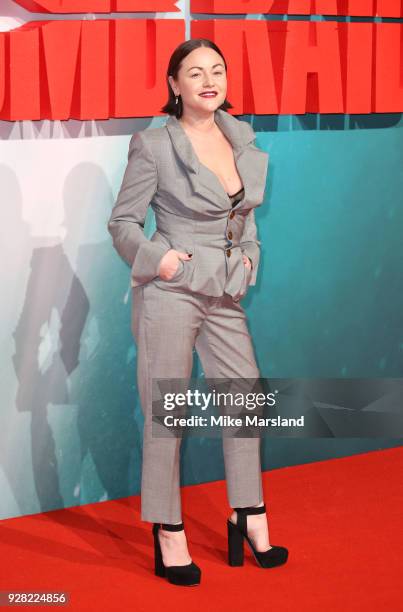 Jaime Winstone attends the European premiere of 'Tomb Raider' at Vue West End on March 6, 2018 in London, England.