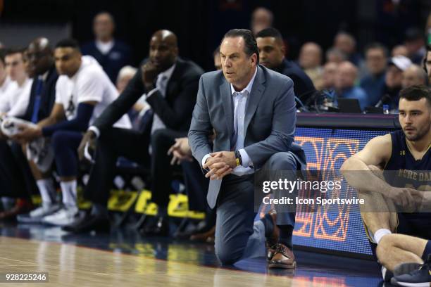 Notre Dame head coach Mike Brey. The University of Virginia Cavaliers hosted the University of Notre Dame Fighting Irish on March 3, 2018 at John...