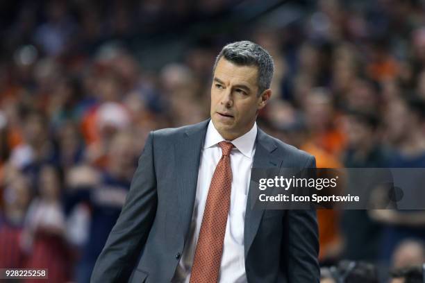 Virginia head coach Tony Bennett. The University of Virginia Cavaliers hosted the University of Notre Dame Fighting Irish on March 3, 2018 at John...