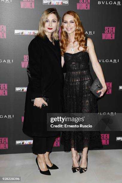 Anna Ferzetti and Yvonne Scio attend a photocall for 'Seven Women' at Maxxi on March 6, 2018 in Rome, Italy.