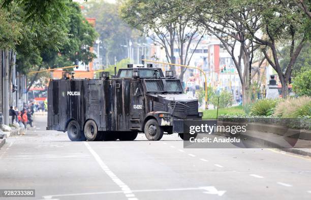 Riot police attempt to disperse protestors after clashes broke out between students and riot police during a protest due to dissatisfaction of...