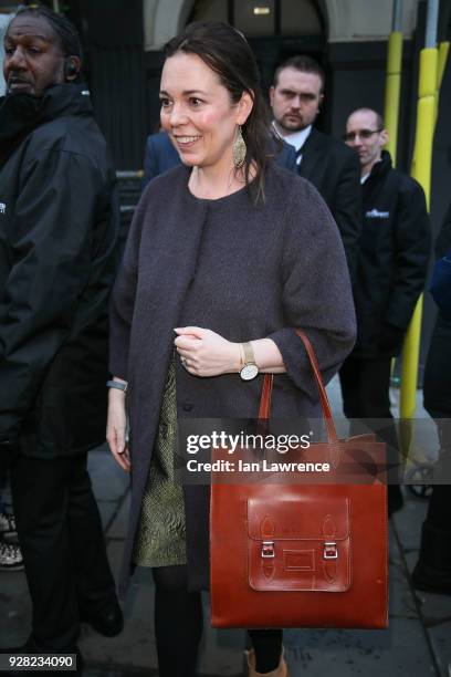 Olivia Colman seen outside 'The Prince's Trust' and TKMaxx with Homesense Awards at London Palladium on March 6, 2018 in London, England.