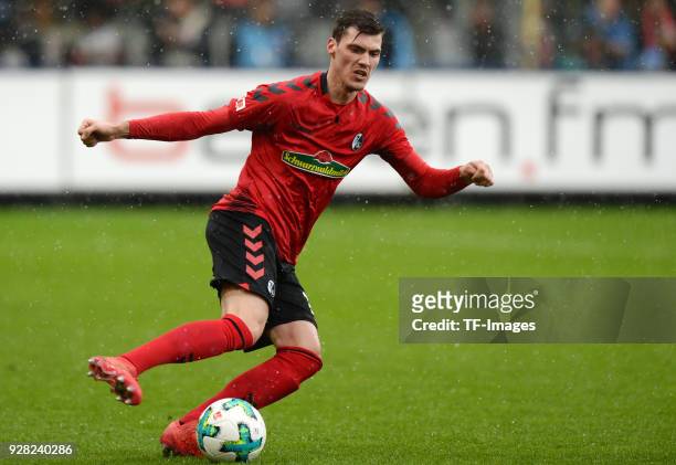 Pascal Stenzel of Freiburg controls the ball during the Bundesliga match between Sport-Club Freiburg and SV Werder Bremen at Schwarzwald-Stadion on...