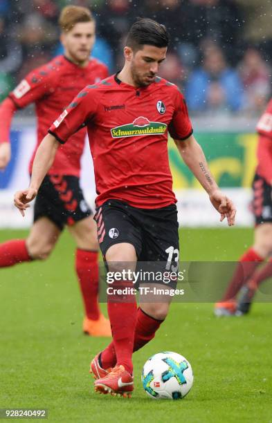 Marco Terrazzino of Freiburg controls the ball during the Bundesliga match between Sport-Club Freiburg and SV Werder Bremen at Schwarzwald-Stadion on...