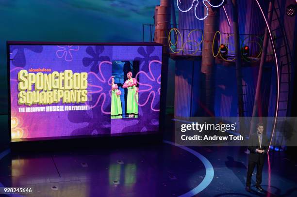 Composer Tom Kitt speaks onstage at the Nickelodeon Upfront 2018 at Palace Theatre on March 6, 2018 in New York City.