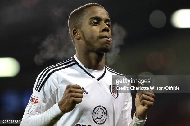 Ryan Sessegnon of Fulham celebrates their 3-0 win during the Sky Bet Championship match between Fulham and Sheffield United at Craven Cottage on...