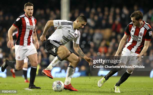 Aleksandar Mitrovic of Fulham manoeuvres the ball in the box during the Sky Bet Championship match between Fulham and Sheffield United at Craven...