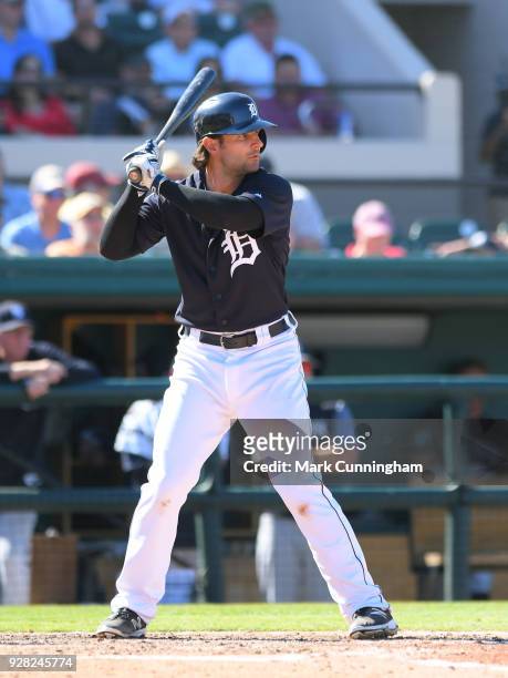 Pete Kozma of the Detroit Tigers bats during the Spring Training game against the New York Yankees at Publix Field at Joker Marchant Stadium on March...