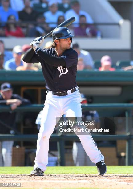 Pete Kozma of the Detroit Tigers bats during the Spring Training game against the New York Yankees at Publix Field at Joker Marchant Stadium on March...