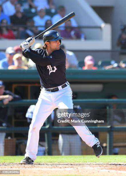 Pete Kozma of the Detroit Tigers bats during the Spring Training game against the New York Yankees at Publix Field at Joker Marchant Stadium on March...