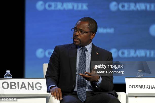 Gabriel Obiang, Equatorial Guinea's mines & hydrocarbons minister, speaks during the 2018 CERAWeek by IHS Markit conference in Houston, Texas, U.S.,...