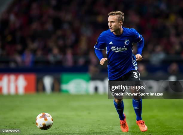 Pierre Bengtsson of FC Copenhague in action during the UEFA Europa League 2017-18 Round of 32 match between Atletico de Madrid and FC Copenhague at...