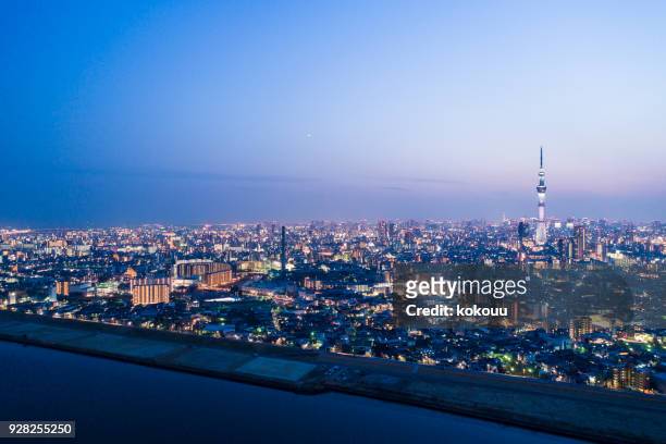 sky tree and night view. - remote control antenna stock pictures, royalty-free photos & images