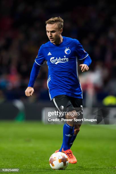 Pierre Bengtsson of FC Copenhague in action during the UEFA Europa League 2017-18 Round of 32 match between Atletico de Madrid and FC Copenhague at...