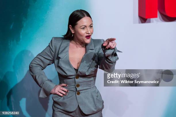 Jaime Winstone arrives for the European film premiere of 'Tomb Raider' at Vue West End cinema in London's Leicester Square. March 6, 2018 in London,...