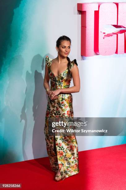 Alicia Vikander arrives for the European film premiere of 'Tomb Raider' at Vue West End cinema in London's Leicester Square. March 6, 2018 in London,...