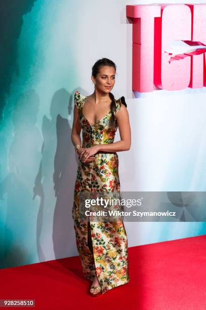 Alicia Vikander arrives for the European film premiere of 'Tomb Raider' at Vue West End cinema in London's Leicester Square. March 6, 2018 in London,...