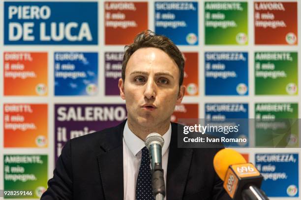 Piero De Luca newly elected to the iitalian Chamber of Deputies, in the ranks of the Democratic Party, during a press conference in Salerno. Piero De...