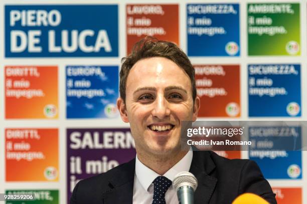Piero De Luca newly elected to the iitalian Chamber of Deputies, in the ranks of the Democratic Party, during a press conference in Salerno. Piero De...
