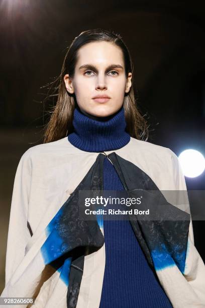 Model walks the runway during the Moon Young Hee show as part of the Paris Fashion Week Womenswear Fall/Winter 2018/2019 on March 6, 2018 in Paris,...