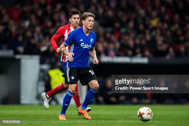Nicolaj Thomsen of FC Copenhague in action during the UEFA Europa League 2017-18 Round of 32 match between Atletico de Madrid and FC Copenhague at...
