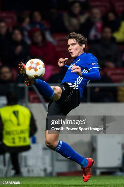 Robert Skov of FC Copenhague in action during the UEFA Europa League 2017-18 Round of 32 match between Atletico de Madrid and FC Copenhague at Wanda...