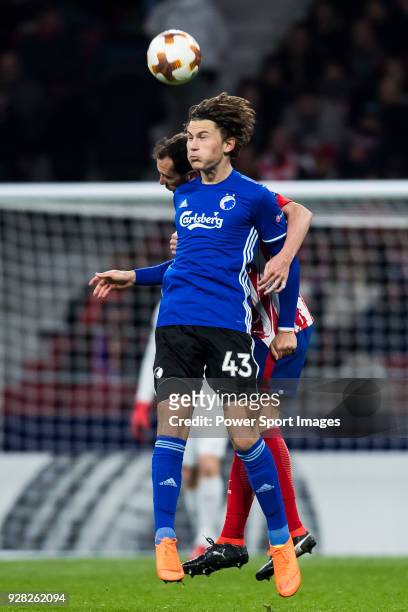 Jonas Wind of FC Copenhague in action during the UEFA Europa League 2017-18 Round of 32 match between Atletico de Madrid and FC Copenhague at Wanda...