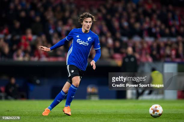 Jonas Wind of FC Copenhague in action during the UEFA Europa League 2017-18 Round of 32 match between Atletico de Madrid and FC Copenhague at Wanda...