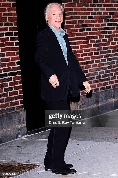 Television personality Bill Maher visits the "Late Show With David Letterman" at the Ed Sullivan Theater on November 5, 2009 in New York City.