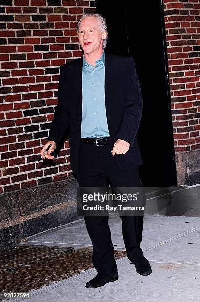Television personality Bill Maher visits the "Late Show With David Letterman" at the Ed Sullivan Theater on November 5, 2009 in New York City.
