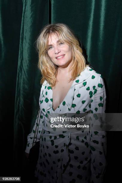 Emmanuelle Seigner attends the Miu Miu after show as part of the Paris Fashion Week Womenswear Fall/Winter 2018/2019 on March 7, 2018 in Paris,...