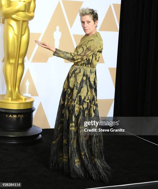 Frances McDormand poses at the 90th Annual Academy Awards at Hollywood & Highland Center on March 4, 2018 in Hollywood, California.