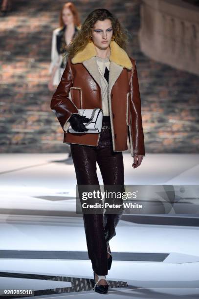 Felice Nova walks the runway during the Louis Vuitton show as part of the Paris Fashion Week Womenswear Fall/Winter 2018/2019 on March 6, 2018 in...