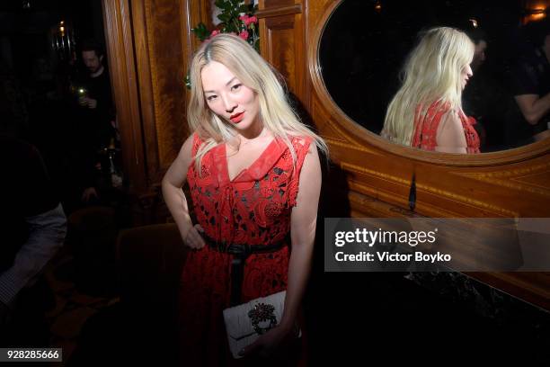 Tina Leung attends the Miu Miu after show as part of the Paris Fashion Week Womenswear Fall/Winter 2018/2019 on March 7, 2018 in Paris, France.