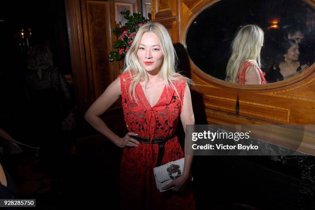 Tina Leung attends the Miu Miu after show as part of the Paris Fashion Week Womenswear Fall/Winter 2018/2019 on March 7, 2018 in Paris, France.