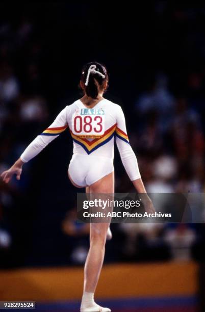 Los Angeles, CA Cristina Elena Grigoras, Women's Gymnastics balance beam competition, Pauley Pavilion, at the 1984 Summer Olympics, August 1, 1984.