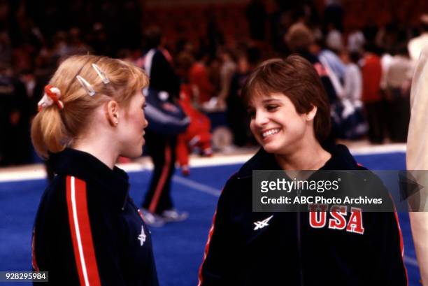 Los Angeles, CA Julianne McNamara, Mary Lou Retton, Women's Gymnastics competition, Pauley Pavilion, at the 1984 Summer Olympics, August 1, 1984.