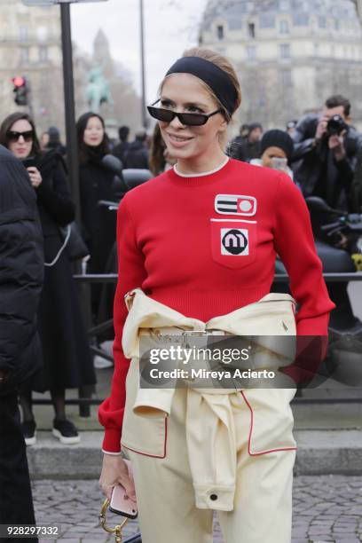 Elena Perminova seen at the Miu Miu fashion show during Paris Fashion Week Womenswear Fall/Winter 2018/2019 on March 6, 2018 in Paris, France.