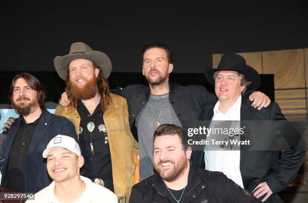 Dave Cobb, John Osborne and T.J. Osborne of musical duo Brothers Osborne and Shawn Camp, Kane Brown and Chris Young attend Country Music Hall of Fame...