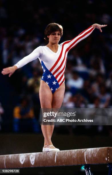 Los Angeles, CA Mary Lou Retton, Women's Gymnastics balance beam competition, Pauley Pavilion, at the 1984 Summer Olympics, August 1, 1984.