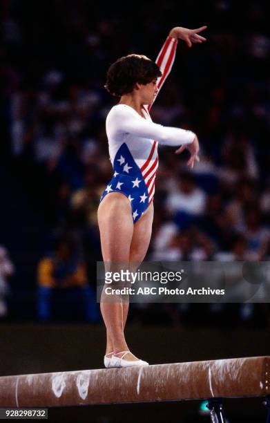 Los Angeles, CA Mary Lou Retton, Women's Gymnastics balance beam competition, Pauley Pavilion, at the 1984 Summer Olympics, August 1, 1984.