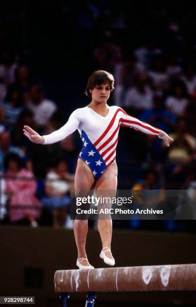 Los Angeles, CA Mary Lou Retton, Women's Gymnastics balance beam competition, Pauley Pavilion, at the 1984 Summer Olympics, August 1, 1984.