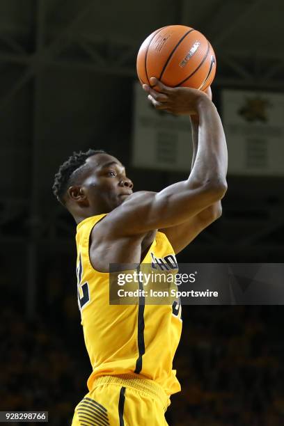 Wichita State Shockers forward Markis McDuffie shoots a three in the second half of an American Athletic Conference matchup between the 10th ranked...