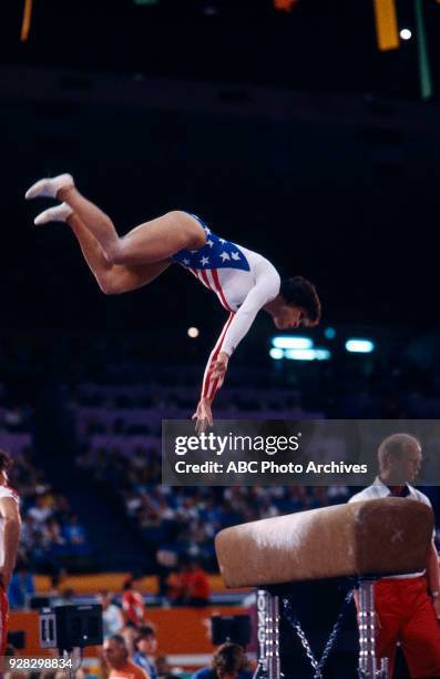 Los Angeles, CA Mary Lou Retton, Women's Gymnastics vault competition, Pauley Pavilion, at the 1984 Summer Olympics, August 1, 1984.