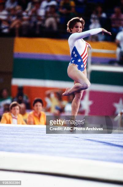 Los Angeles, CA Mary Lou Retton, Women's Gymnastics floor competition, Pauley Pavilion, at the 1984 Summer Olympics, August 1, 1984.