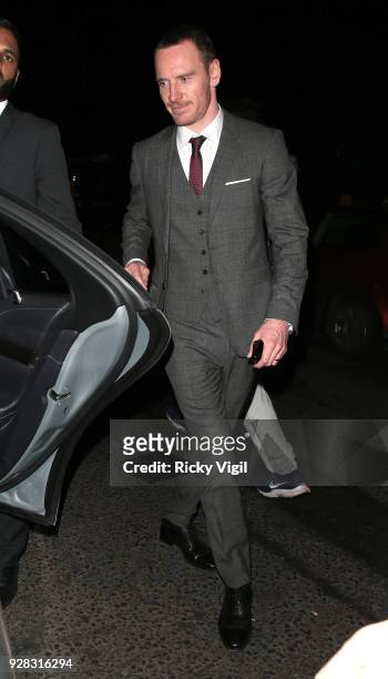 Michael Fassbender seen at Tomb Raider - premiere dinner & afterparty at Home House on March 6, 2018 in London, England.
