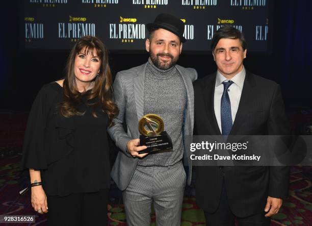 Latin Gabriela Gonzalez, Eduardo Cabra and Afo Verde pose onstage at ASCAP 2018 Latin Awards at Marriott Marquis Hotel on March 6, 2018 in New York...