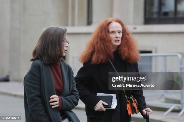 Creative director at Vogue Magazine, Grace Coddington seen at the Miu Miu fashion show during Paris Fashion Week Womenswear Fall/Winter 2018/2019 on...