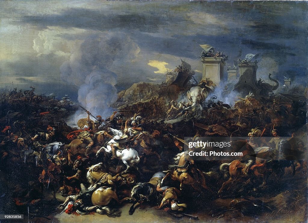 Painting depicting battle between Alexander and Porus by Nicolaas Pietersz Berchem