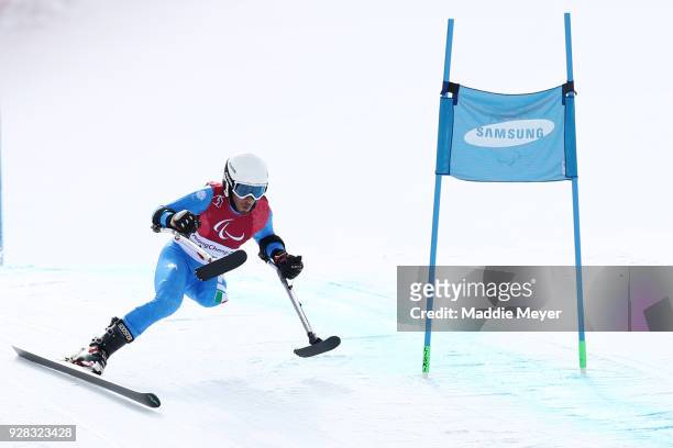 Davide Bendotti of Italy makes a run during Downhill training ahead of the PyeongChang 2018 Paralympic Games at Jeongseon Alpine Centre on March 7,...
